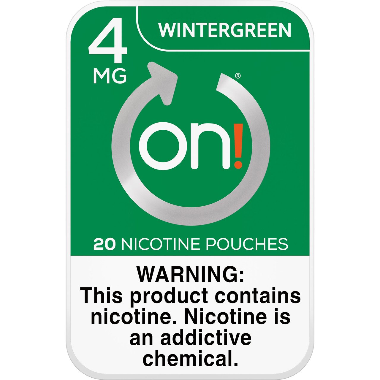 On! Wintergreen 4mg Nicotine Pouches - 5 Cans, 20 Count Each - Image 1