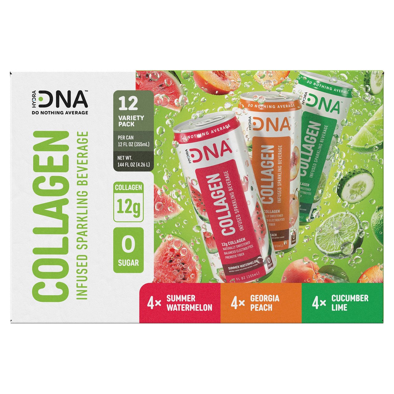 HydraDNA Sparkling Collagen Infused 12/12 oz - Image 1