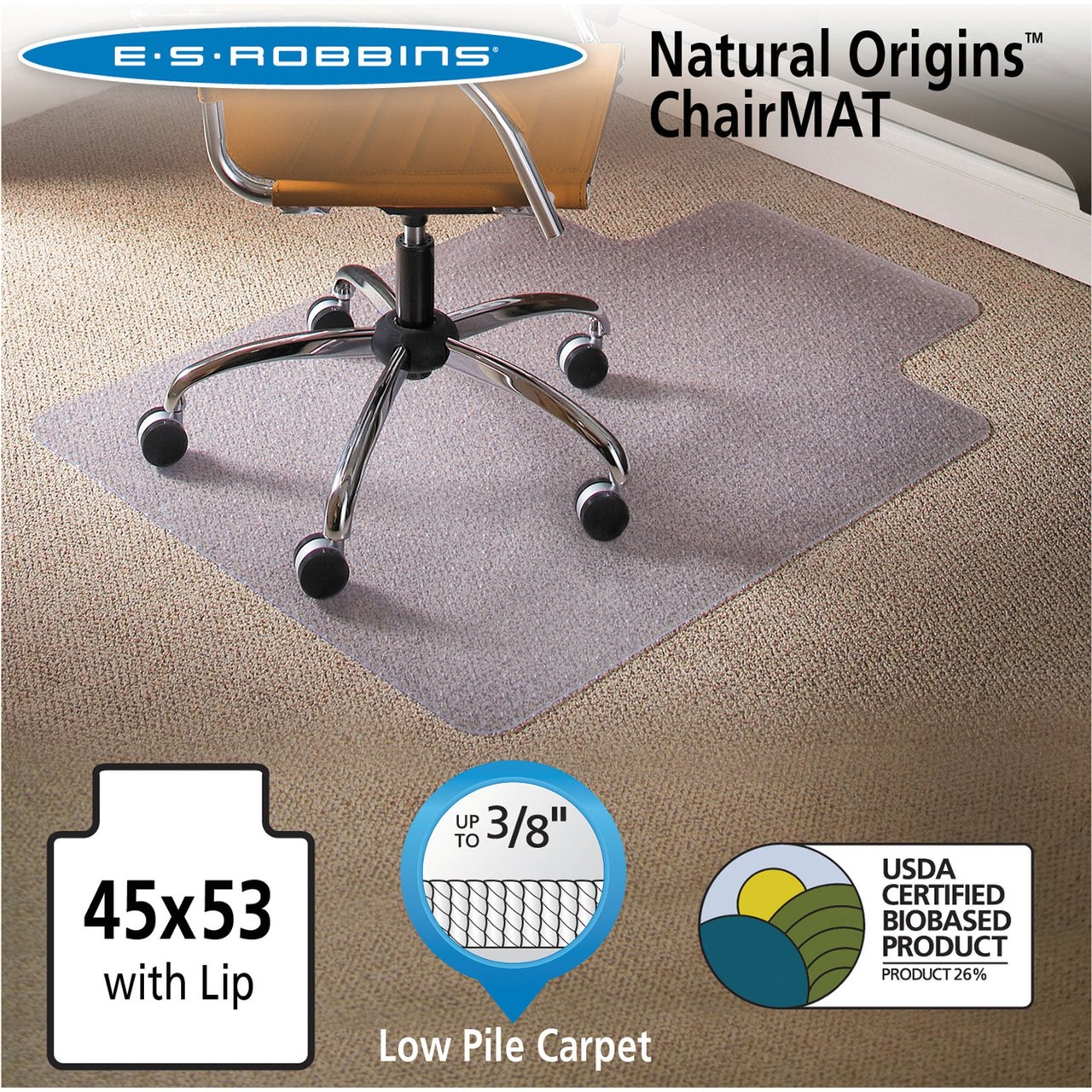 ES Robbins Natural Origins Chair Mat for Carpet, 45" x 53", Clear (ESR141042) - Image 1