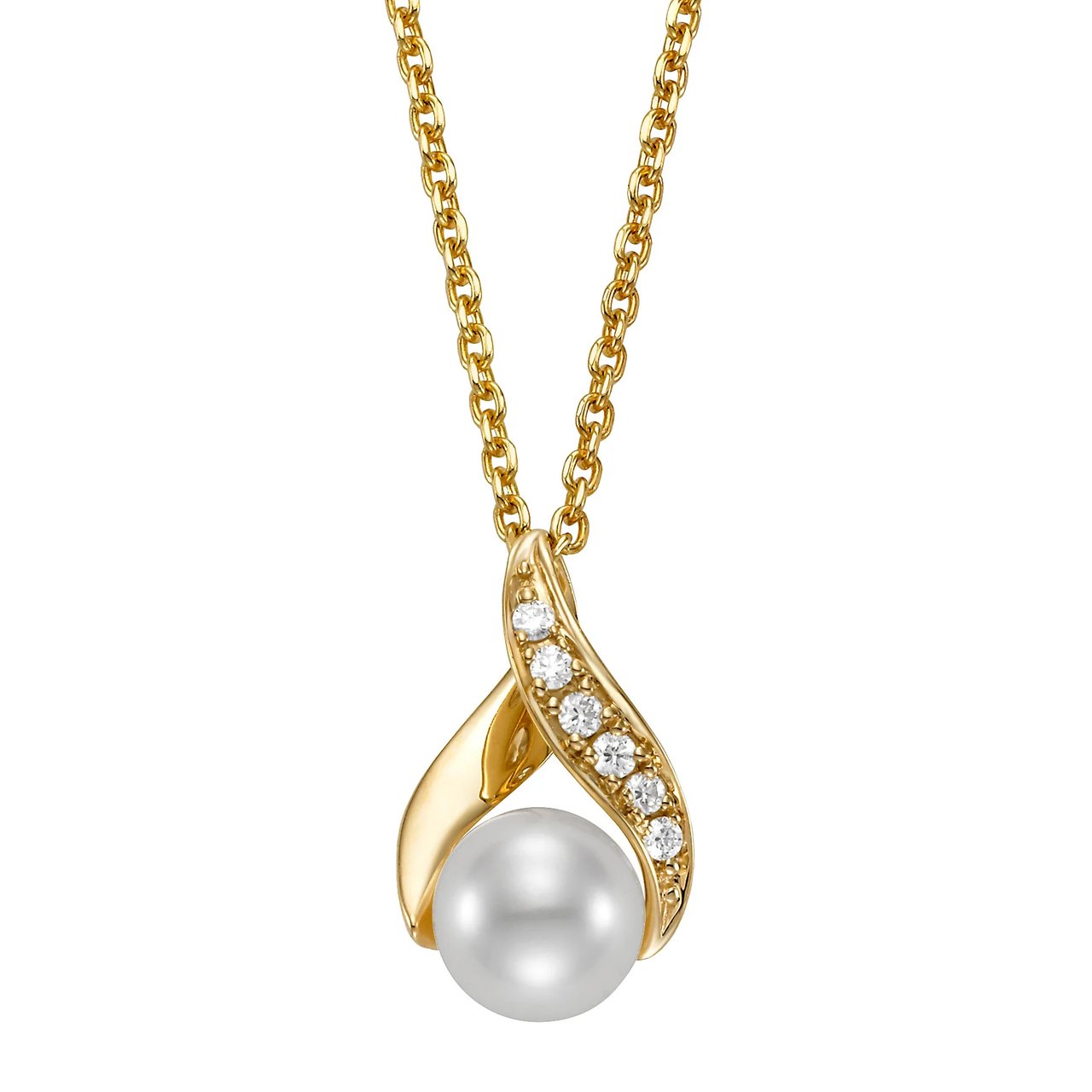 14kt Yellow Gold 0.08 CTW Diamond & Freshwater Cultured 6.5-7mm Pearl Pendant - Image 1