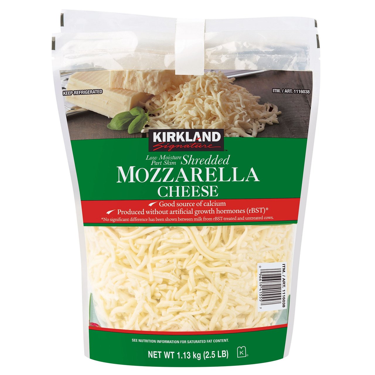 Kirkland Signature Shredded Mozzarella 2/2.5 Pound Bags