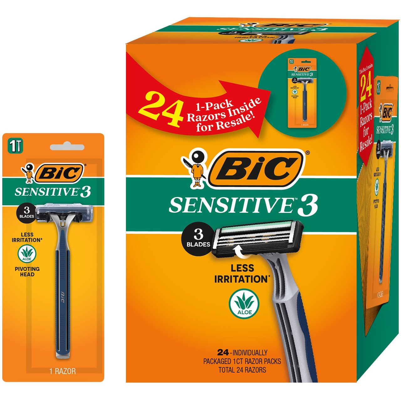 BIC Sensitive 3 Men's Disposable Razors, 24 Count - Image 1