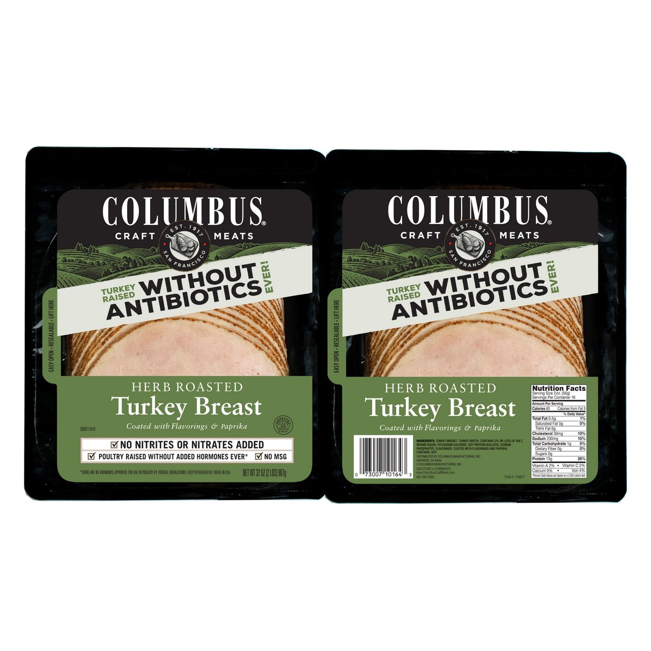 Columbus Herb Roasted Turkey Breast, Sliced, 1 lb, 2 ct - Image 1