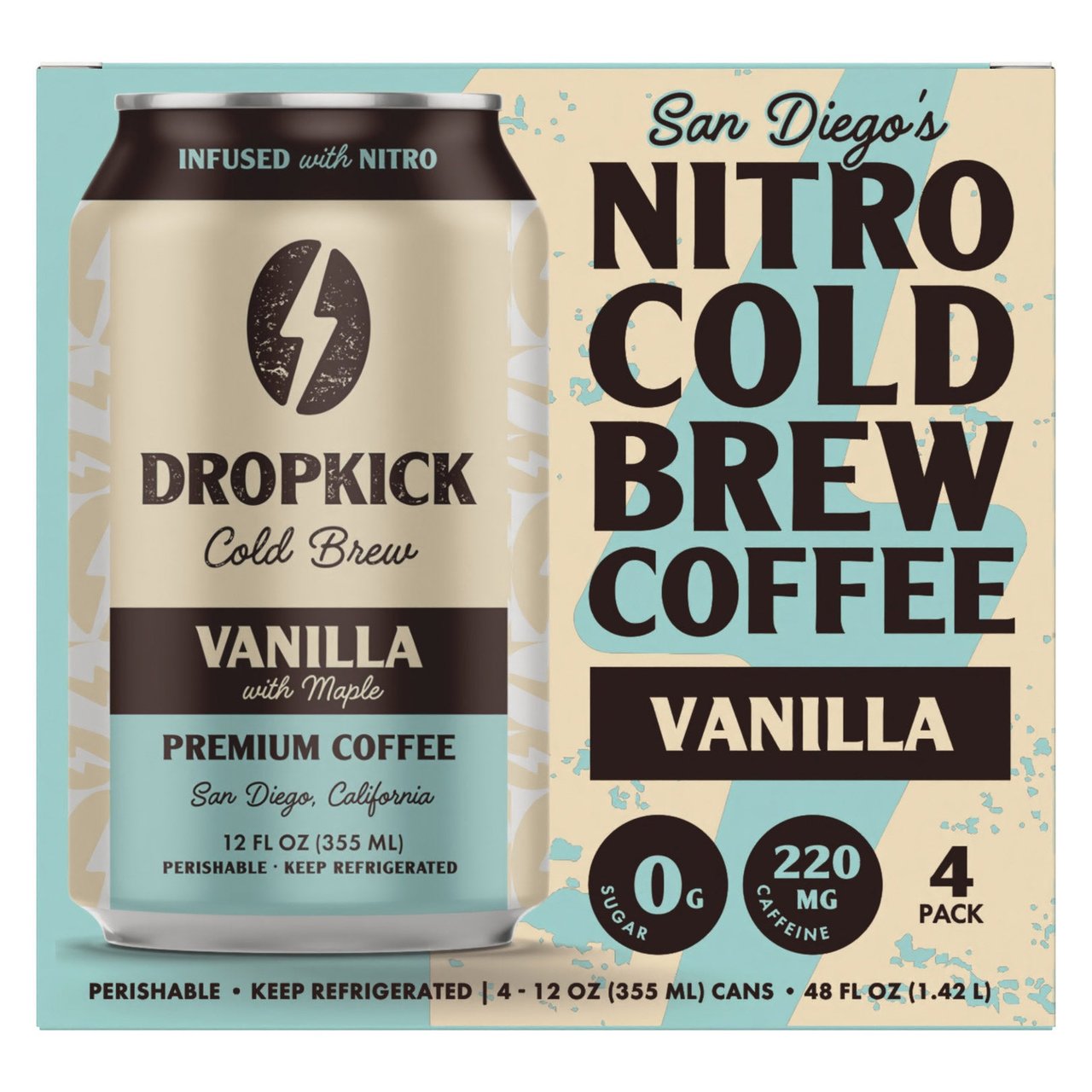 DropKick Brew Nitro Cold Brew Vanilla with Maple Coffee, 4-Pack/12 oz Cans - Image 1