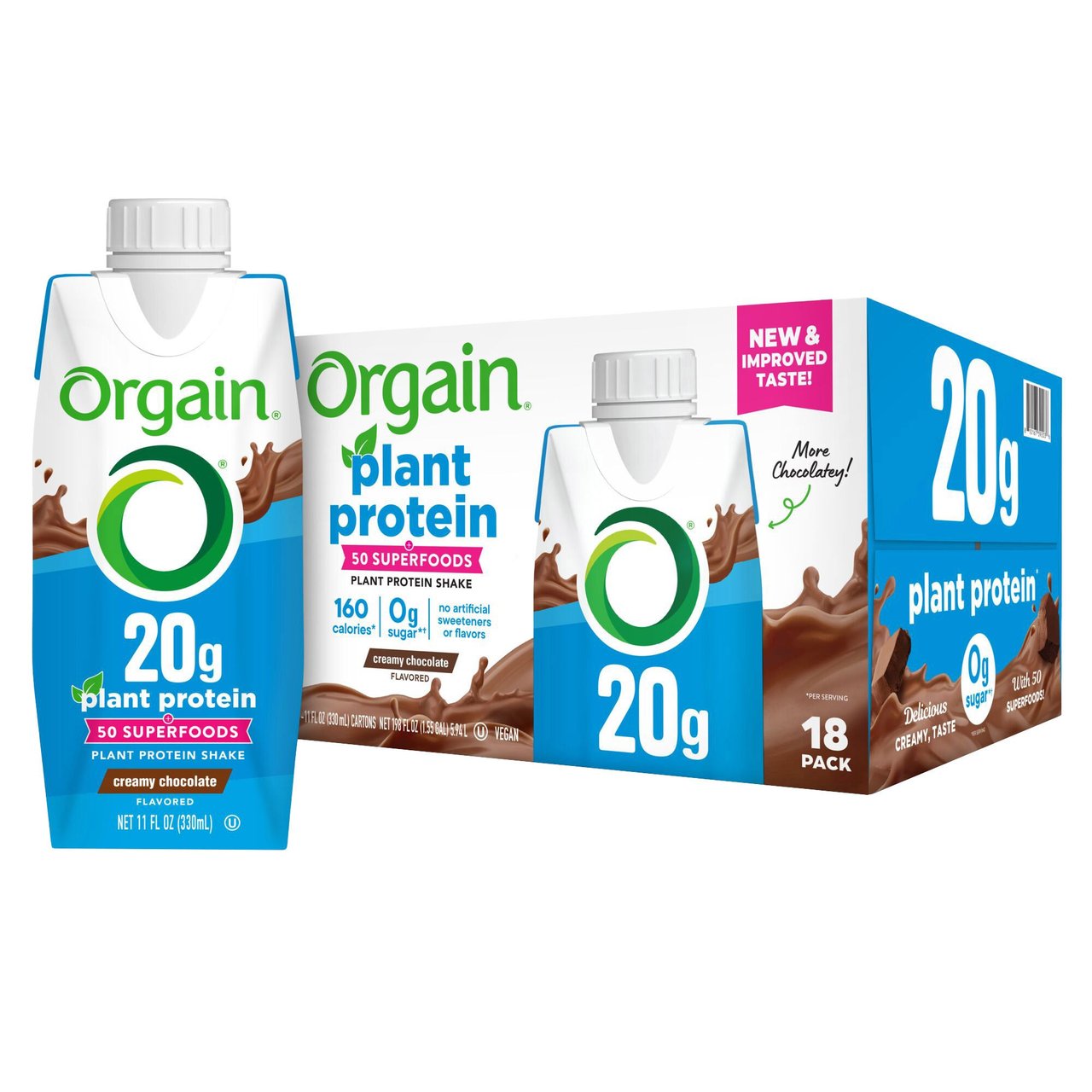 Orgain Plant-Based Protein Shake Creamy Chocolate, 11 fl oz, 18-Pack - Image 1