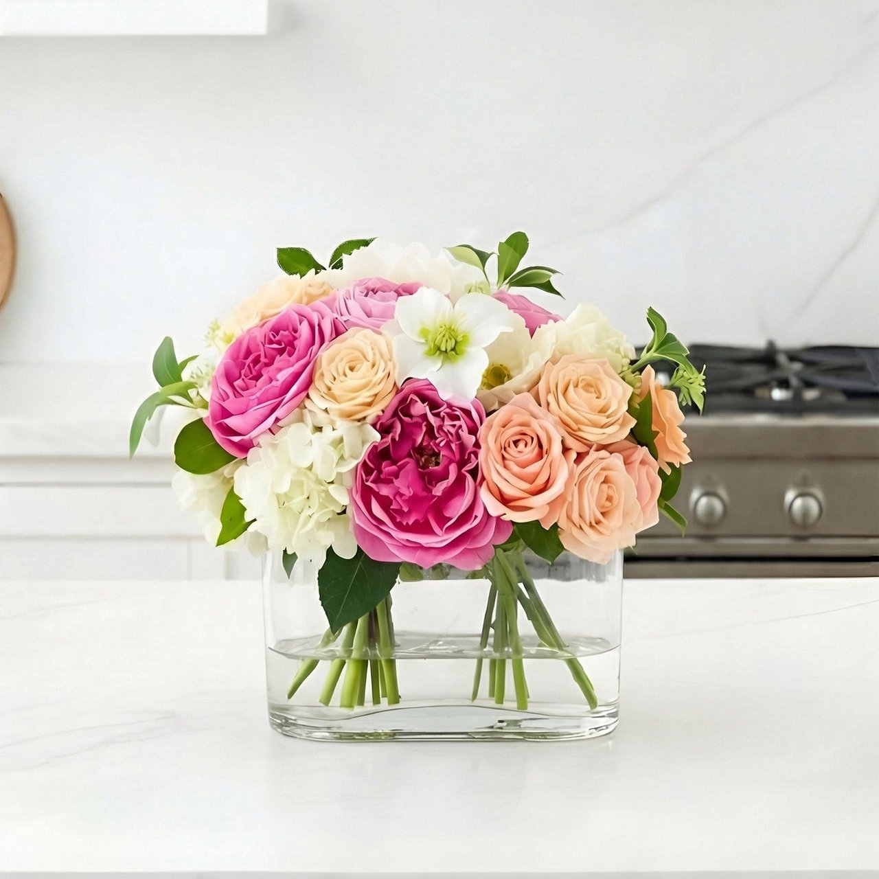 Nearly Natural Faux 10" Mixed Rose & Hydrangea Arrangement - Image 1