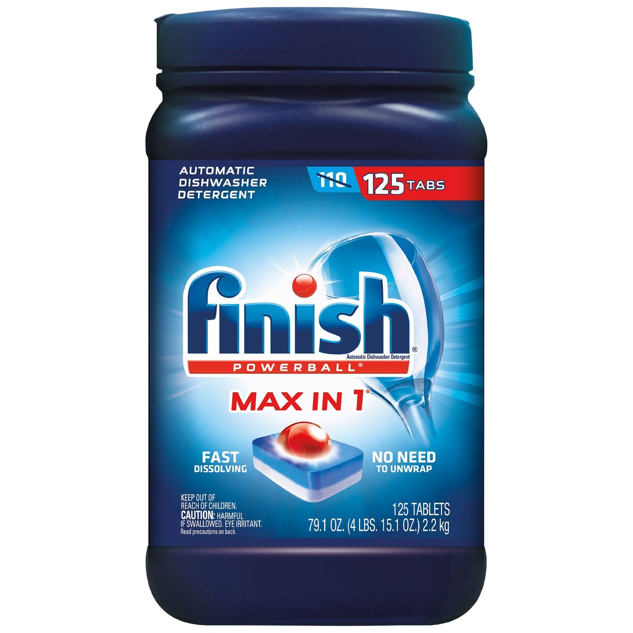 Finish Powerball Max In One Plus Dishwasher Tabs, 125 Count - Image 1