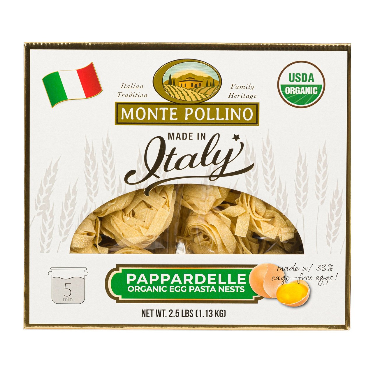 Monte Pollino Organic Pappardelle Egg Pasta Nests, 2.5 lbs - Image 1