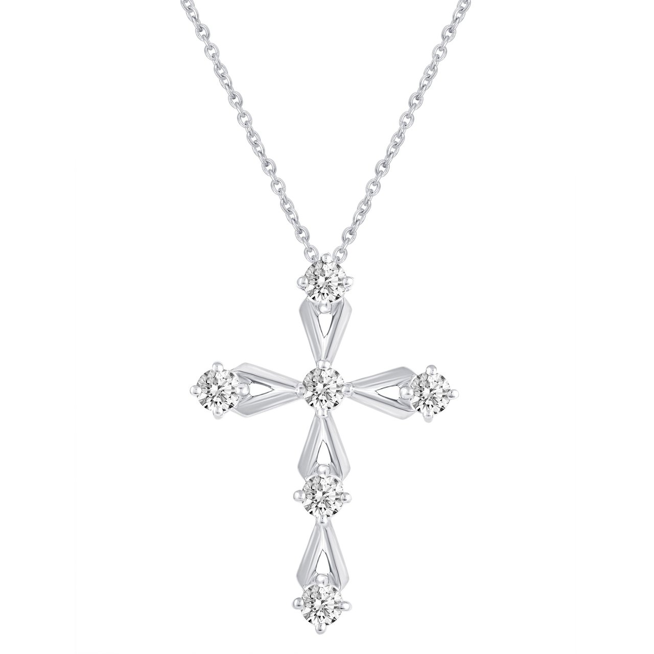 14kt White Gold VS2/I 0.60 ctw Round Diamond Cross Pendant - Image 1