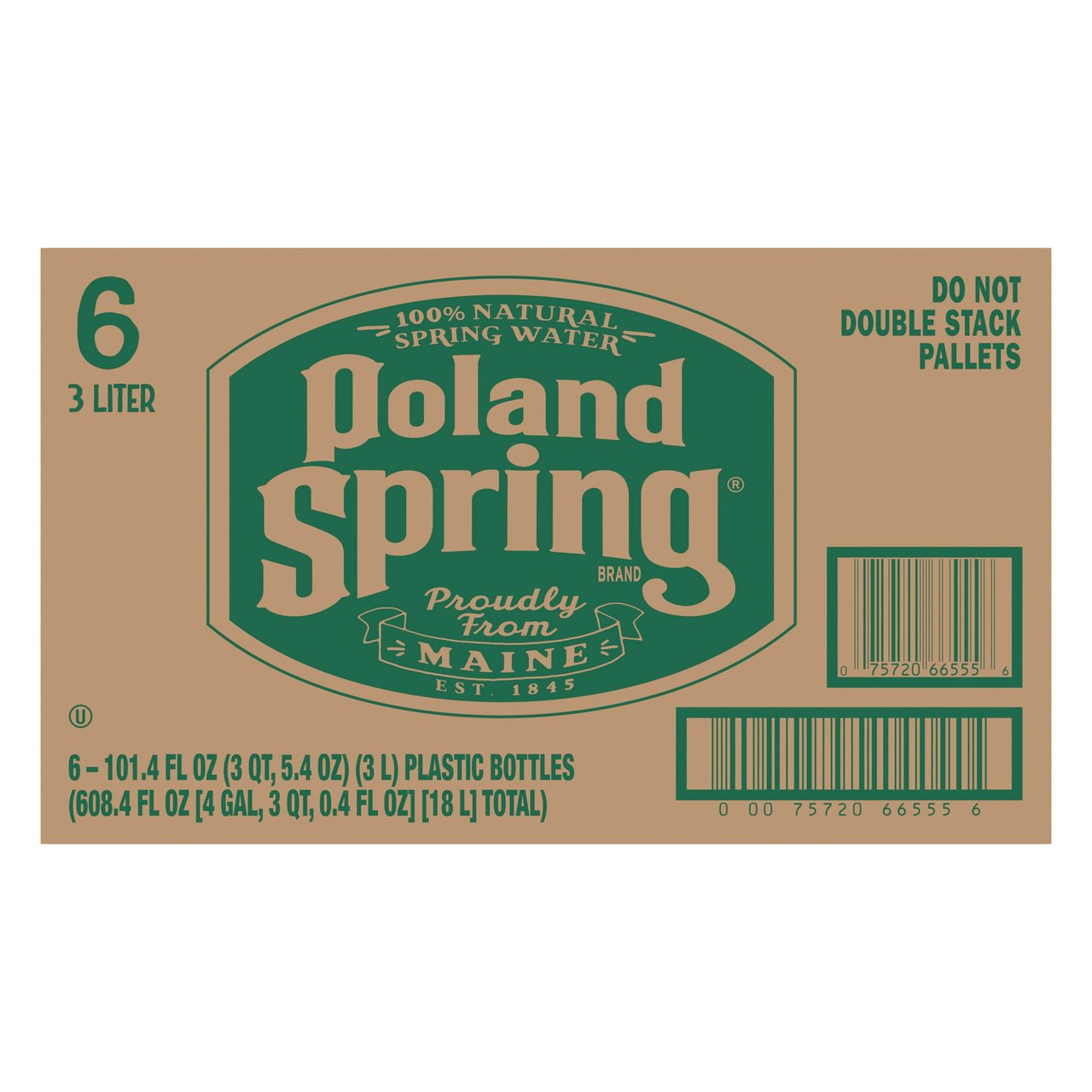 Poland Spring 100% Natural Spring Water, 6-Pack/3L Bottles, Delivered (18.48 qts) - Image 1