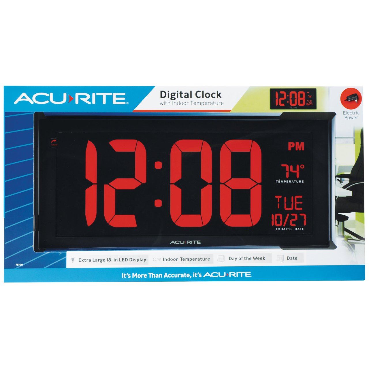 AcuRite 18" LED Clock with Indoor Temperature - Image 1