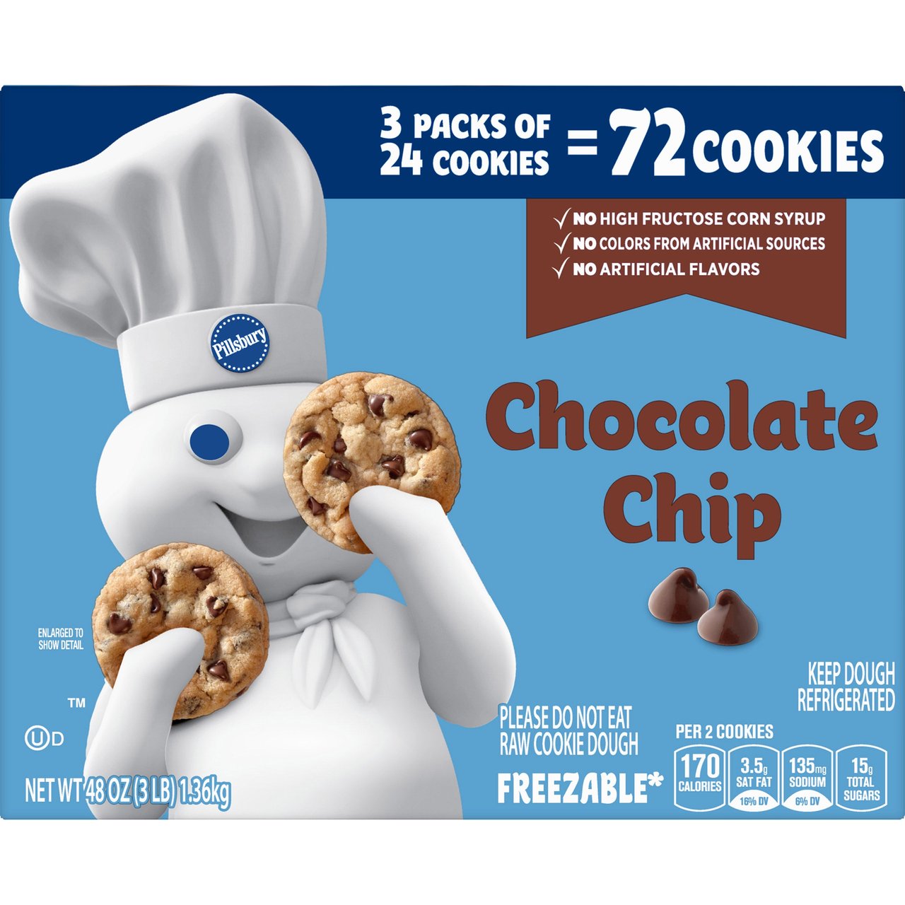 Pillsbury Ready to Bake! Chocolate Chip Cookie Dough, 72 ct - Image 1