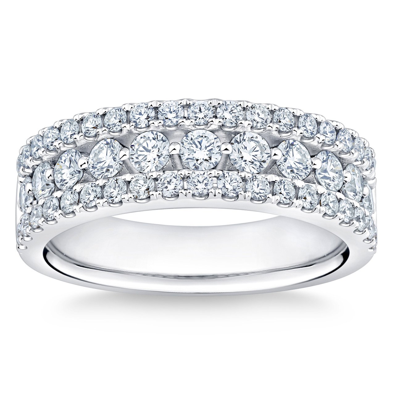 14kt White Gold VS2 I 1.00ctw Round Diamond Three Row Band Size 7 - Image 1