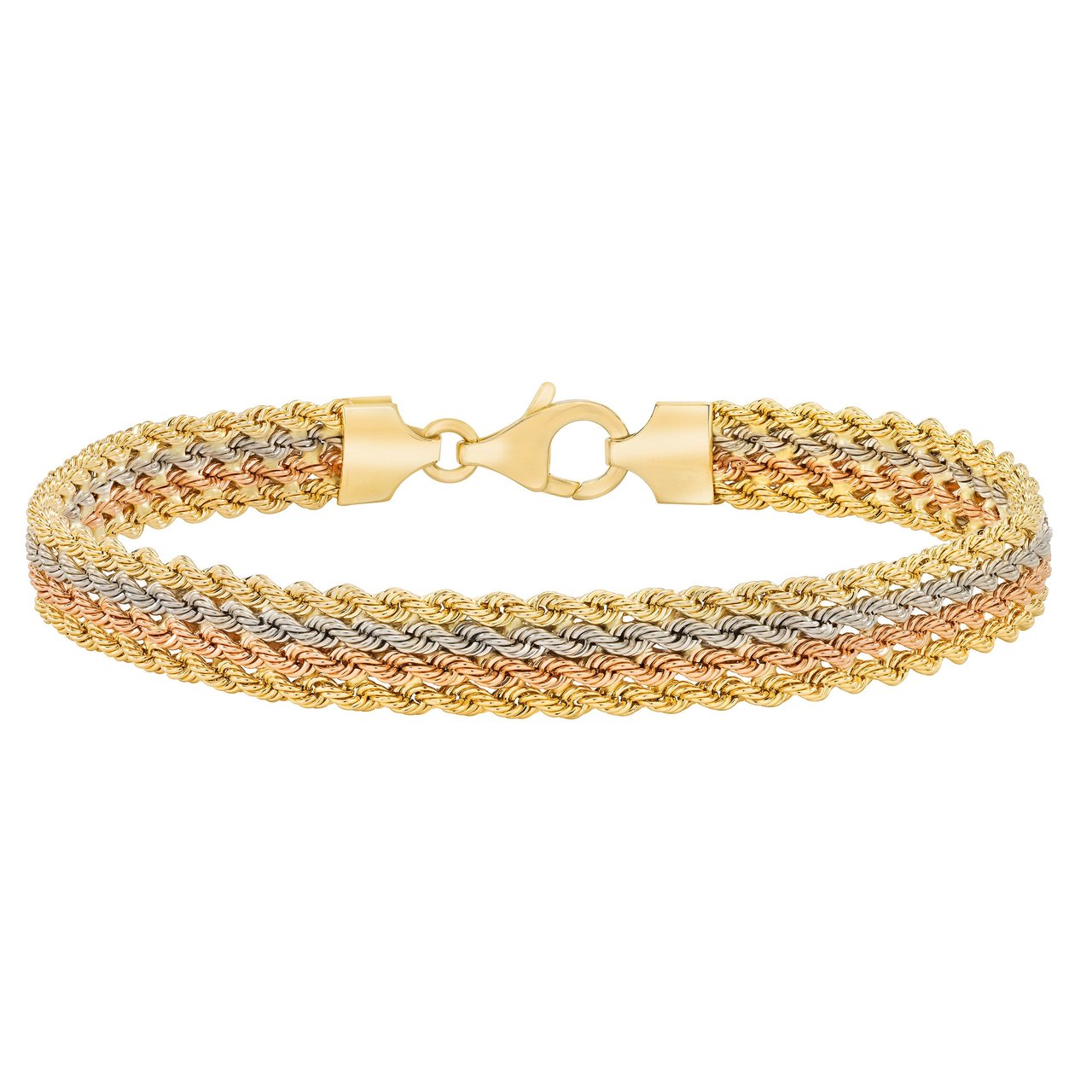 14KT Tri-Color Gold 7.5" Rope Bracelet Made in Italy - Image 1
