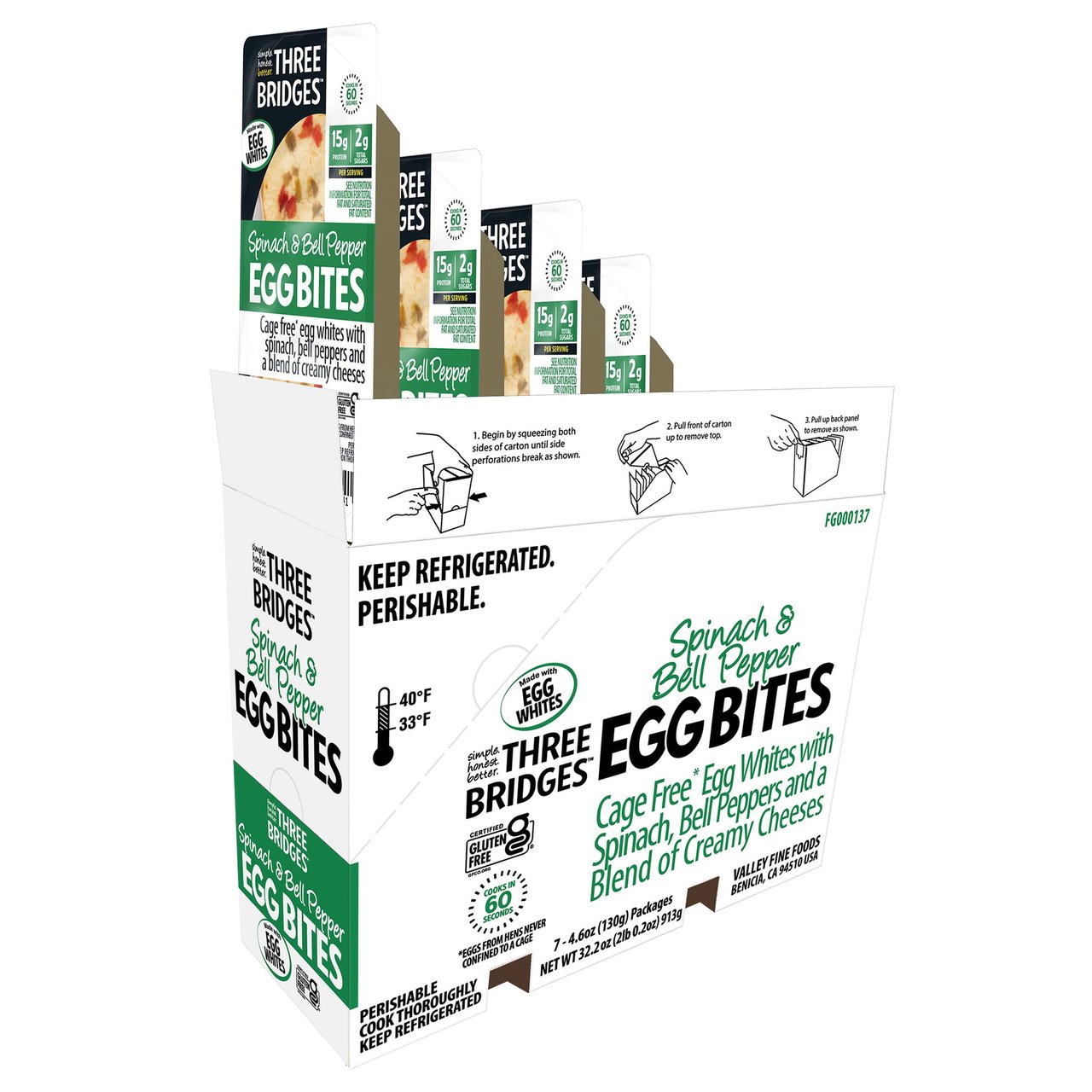 Three Bridges Spinach & Bell Pepper Egg Bites, 7-Pack / 4.6 oz - Image 1