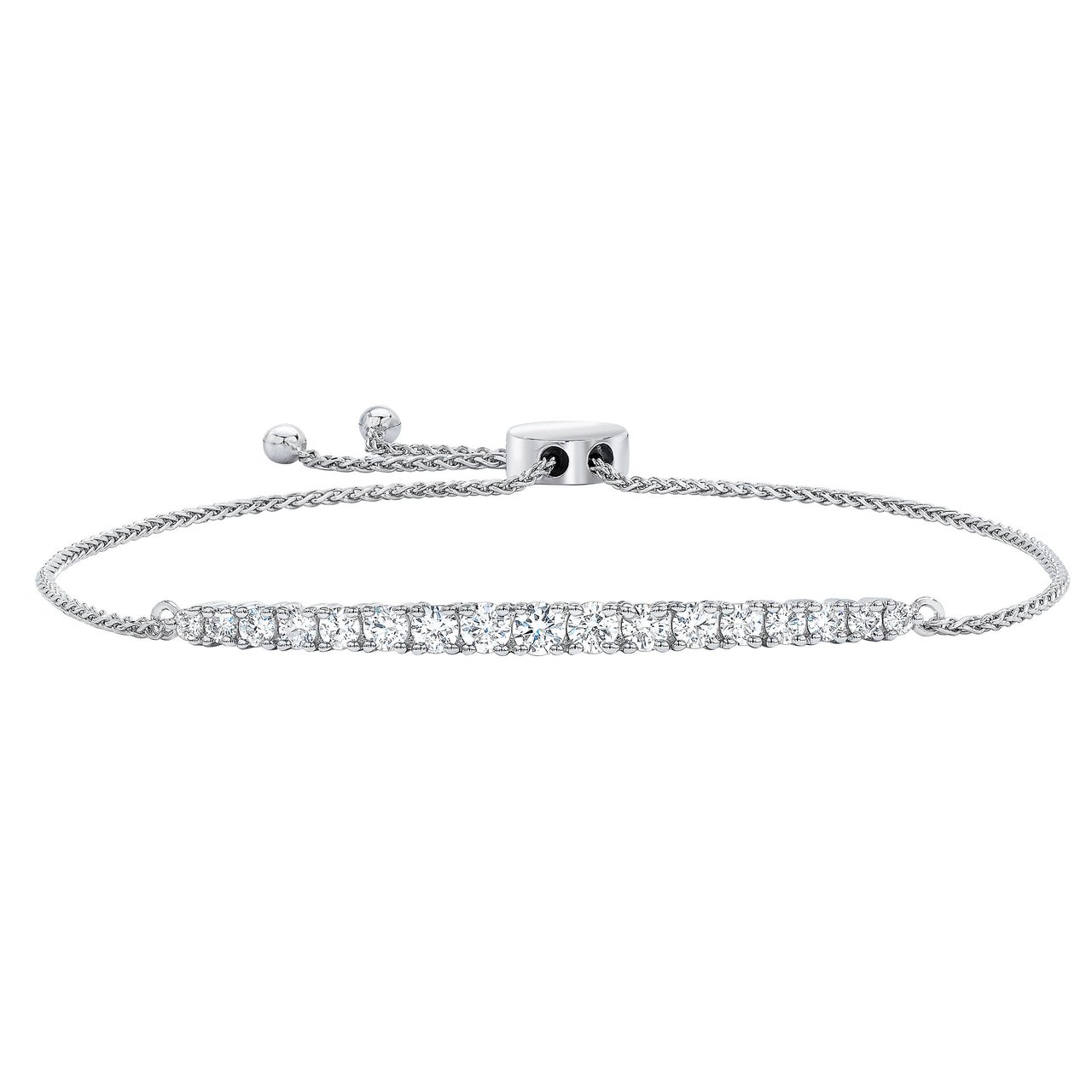 14kt White Gold VS2 I 1.0ctw Round Diamond Bolo Bracelet - Image 1