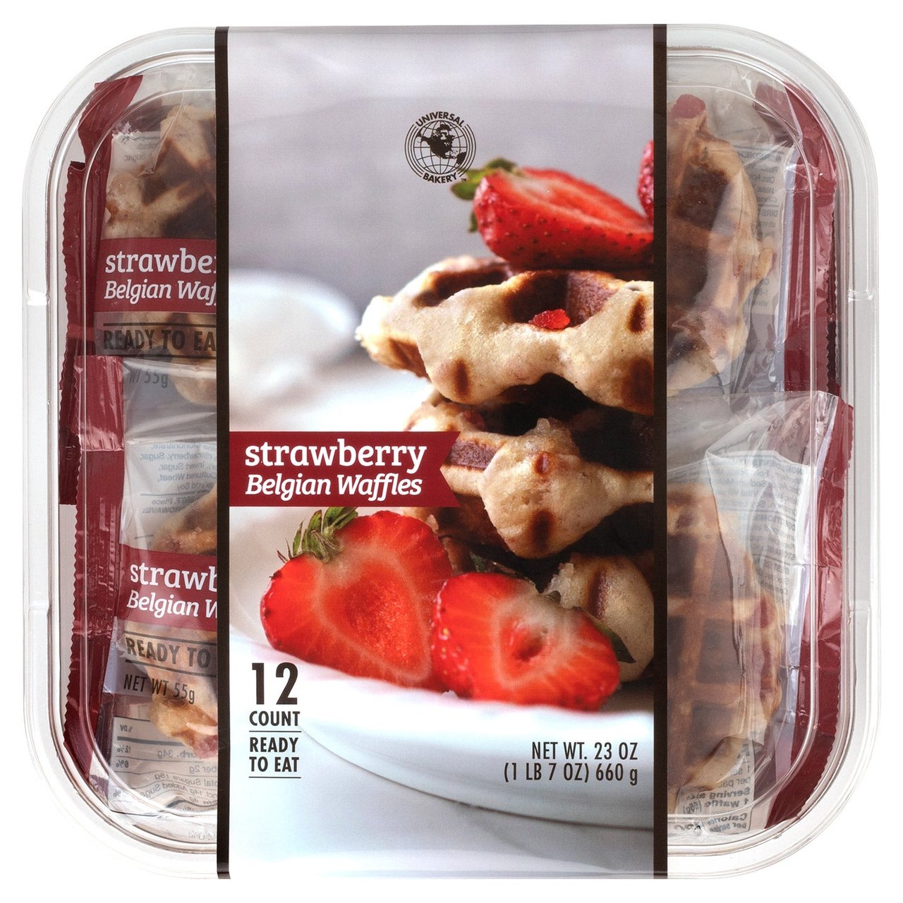 Universal Bakery Strawberry Belgian Waffles, 12-Count, 1.92 oz - Image 1