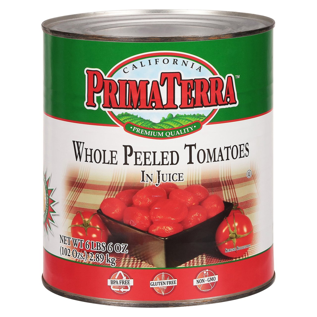 Prima Terra Whole Peeled Tomatoes 10 lb Can (7.5 lb Drained) - Image 1