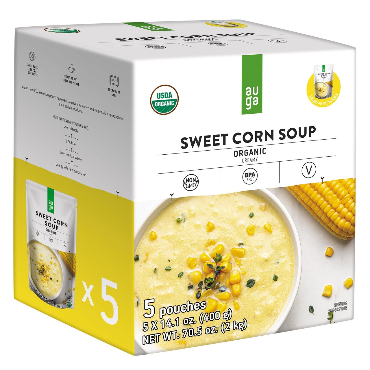 AUGA Organic Sweet Corn Soup, 5 Pack (14.1 oz Each)