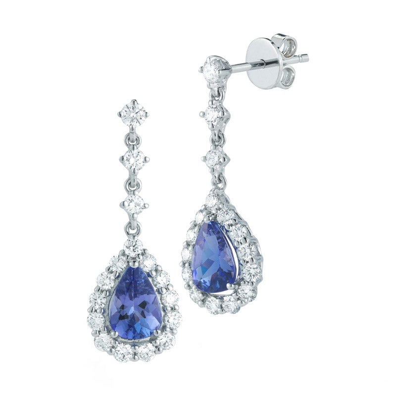14kt White Gold 0.74 CTW VS2, I Color Diamond and Tanzanite Earrings - Image 1