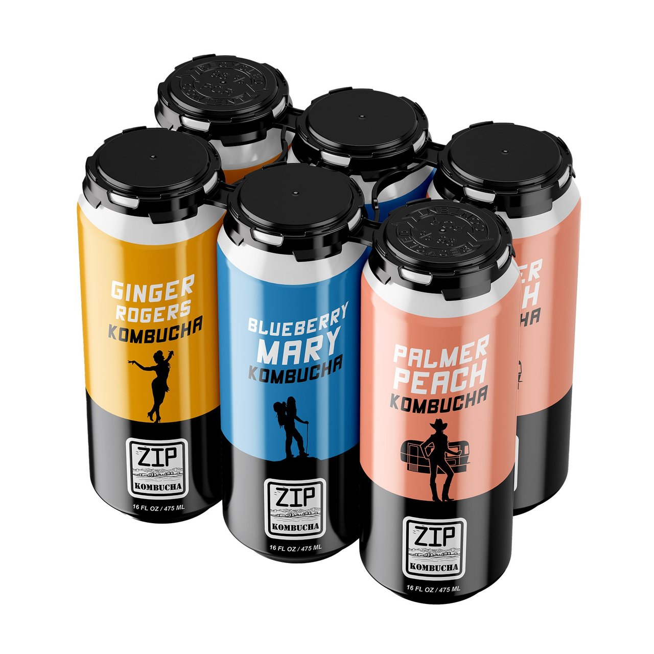 ZIP Kombucha Variety Pack (Ginger, Blueberry, Peach) 6 ct, 16 fl oz - Image 1