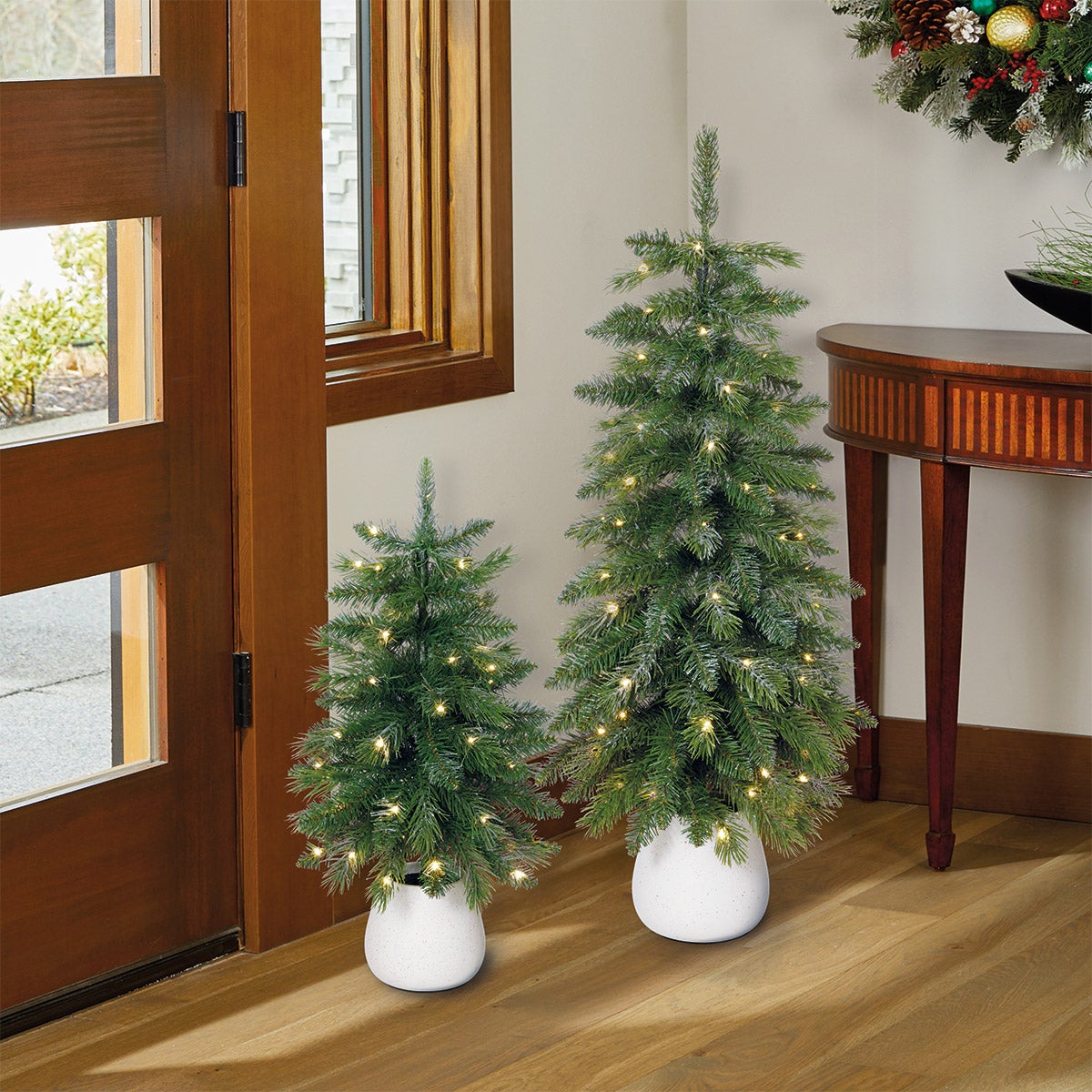 3' & 2' GLITTER TREES WITH LED TWINKLE LIGHTS SET OF 2 - Image 1