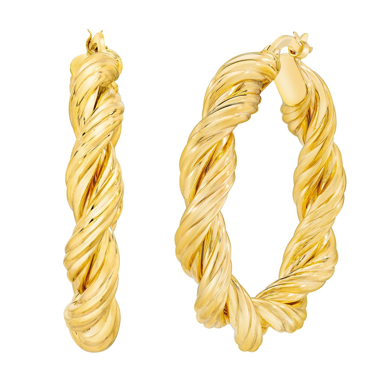 14KT Yellow Gold Two Row Twist Hoop Earrings Made in Italy - Image 1