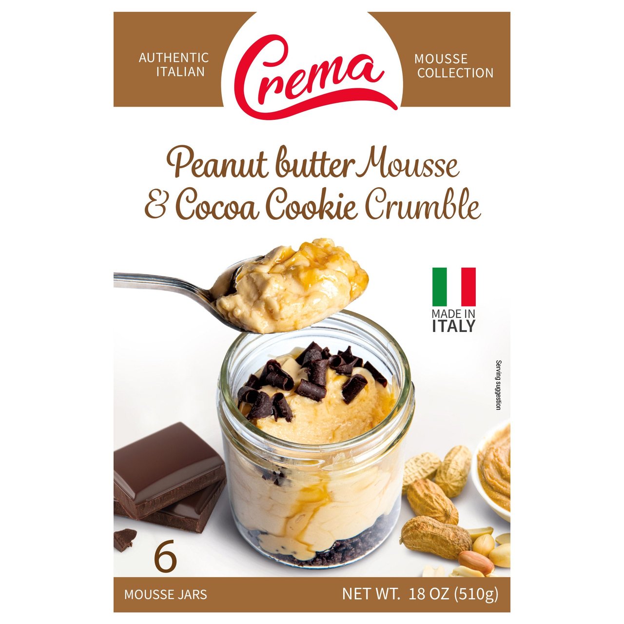Crema Italian Mousse Peanut Butter & Chocolate 18 oz (1.12 lbs) - Image 1