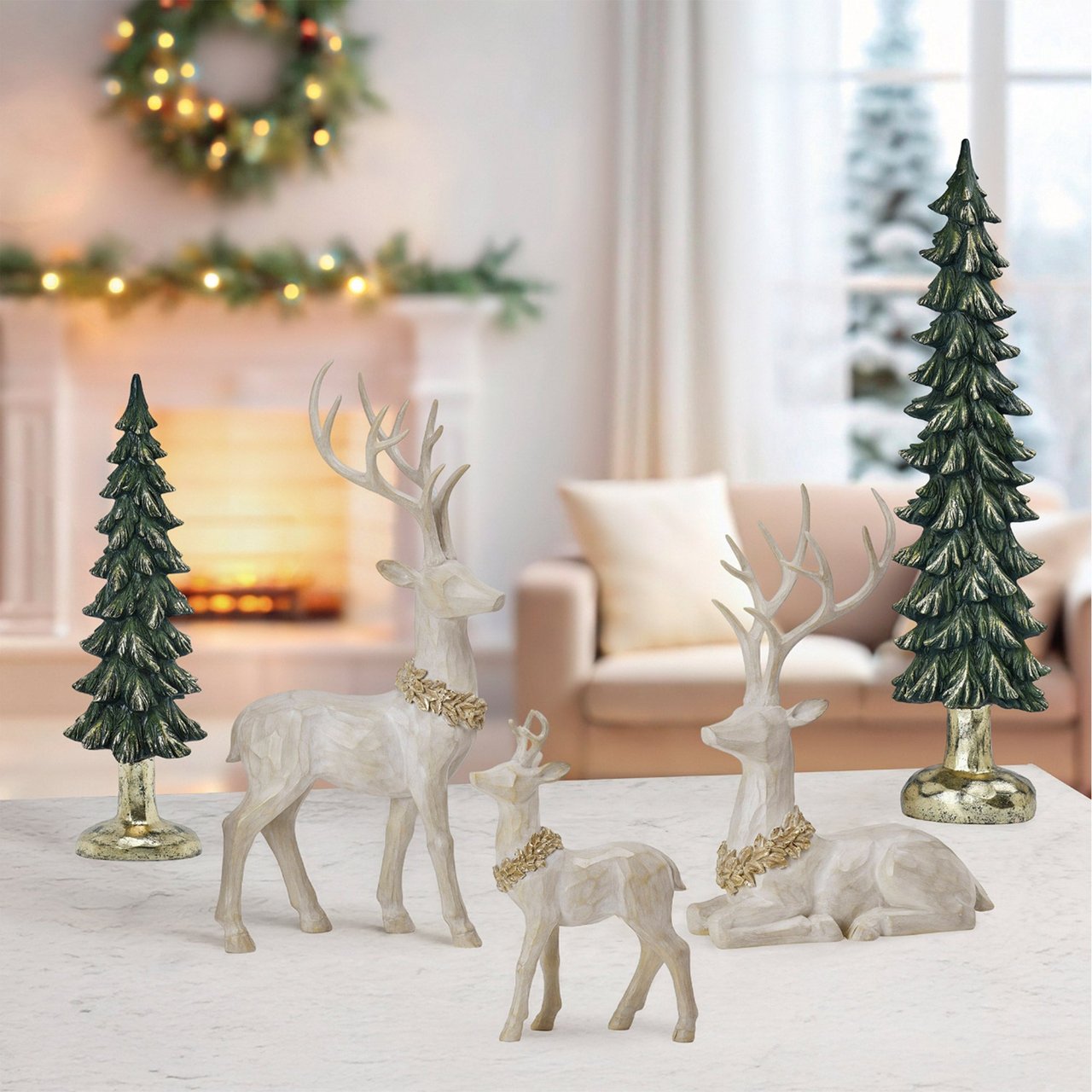 Christmas Deer Family with Trees, Set of 5 - Image 1