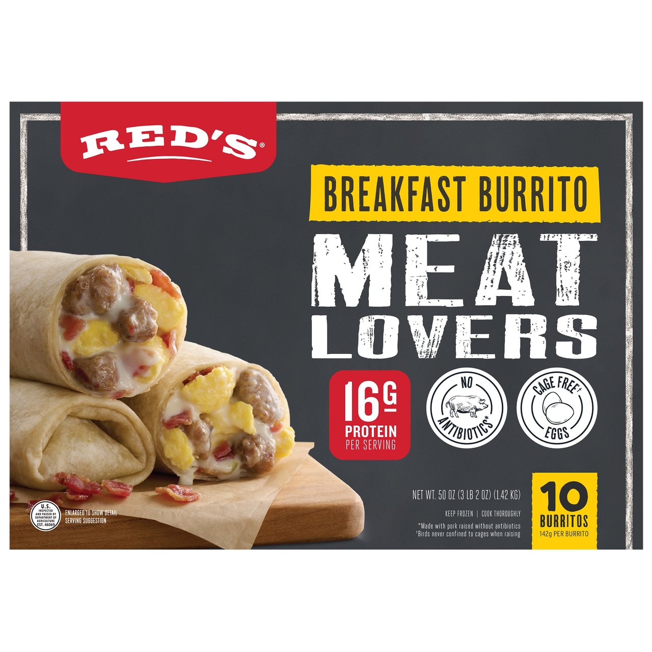 Red's Meat Lovers Breakfast Burrito 10 Count Box - Image 1