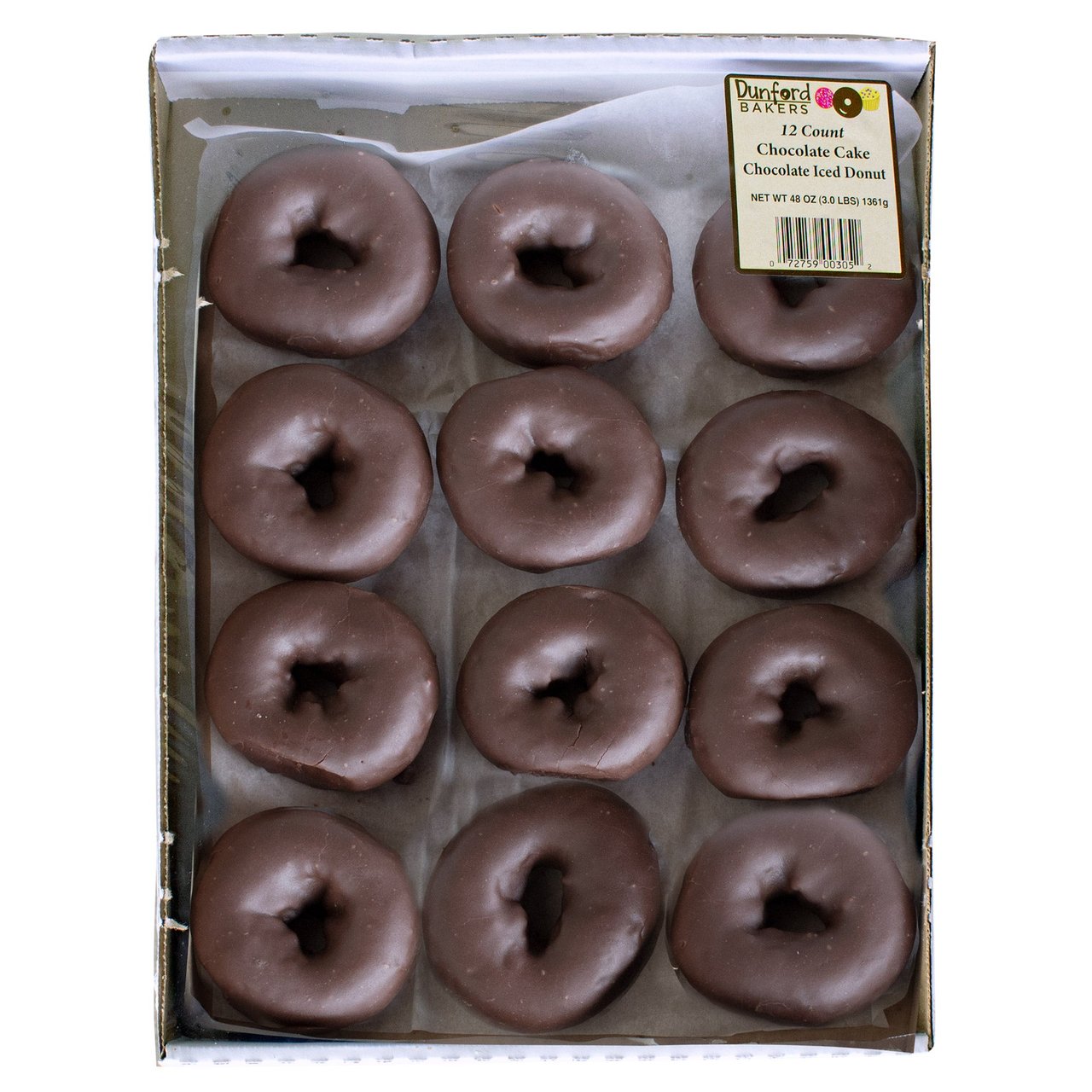 Dunford Bakers Chocolate Cake Chocolate Iced Donuts 12 CT 48 oz - Image 1