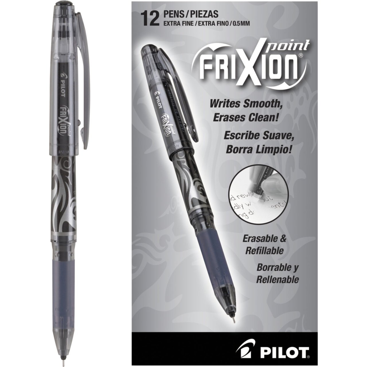 Pilot FriXion Point Erasable Gel Pen, Extra Fine 0.5mm, Black Ink, 12-Count - Image 1