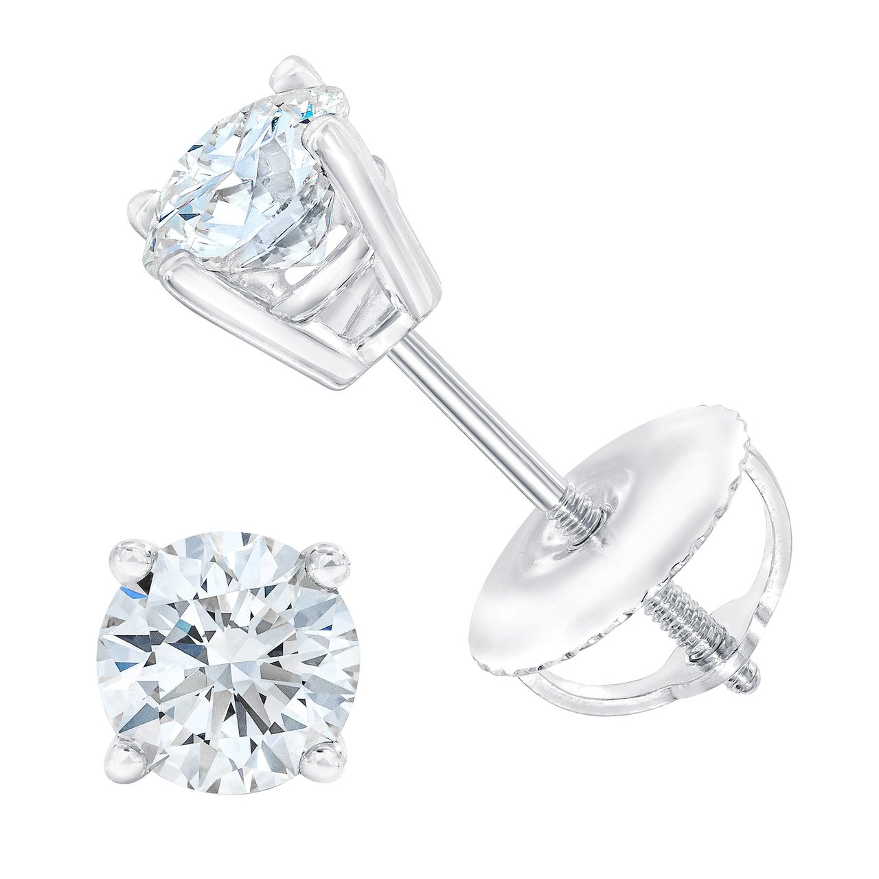 14kt White Gold VS2 I Color 0.70 CTW Round Brilliant Diamond Stud Earrings - Image 1