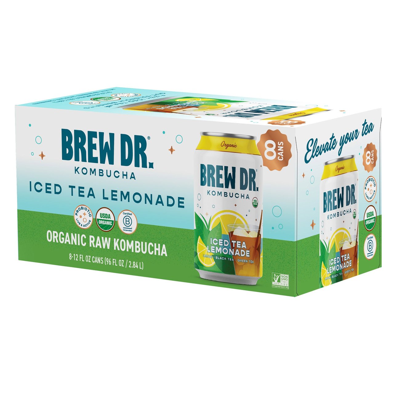 Brew Dr. Organic Iced Tea Lemonade Kombucha 8/12 oz - Image 1