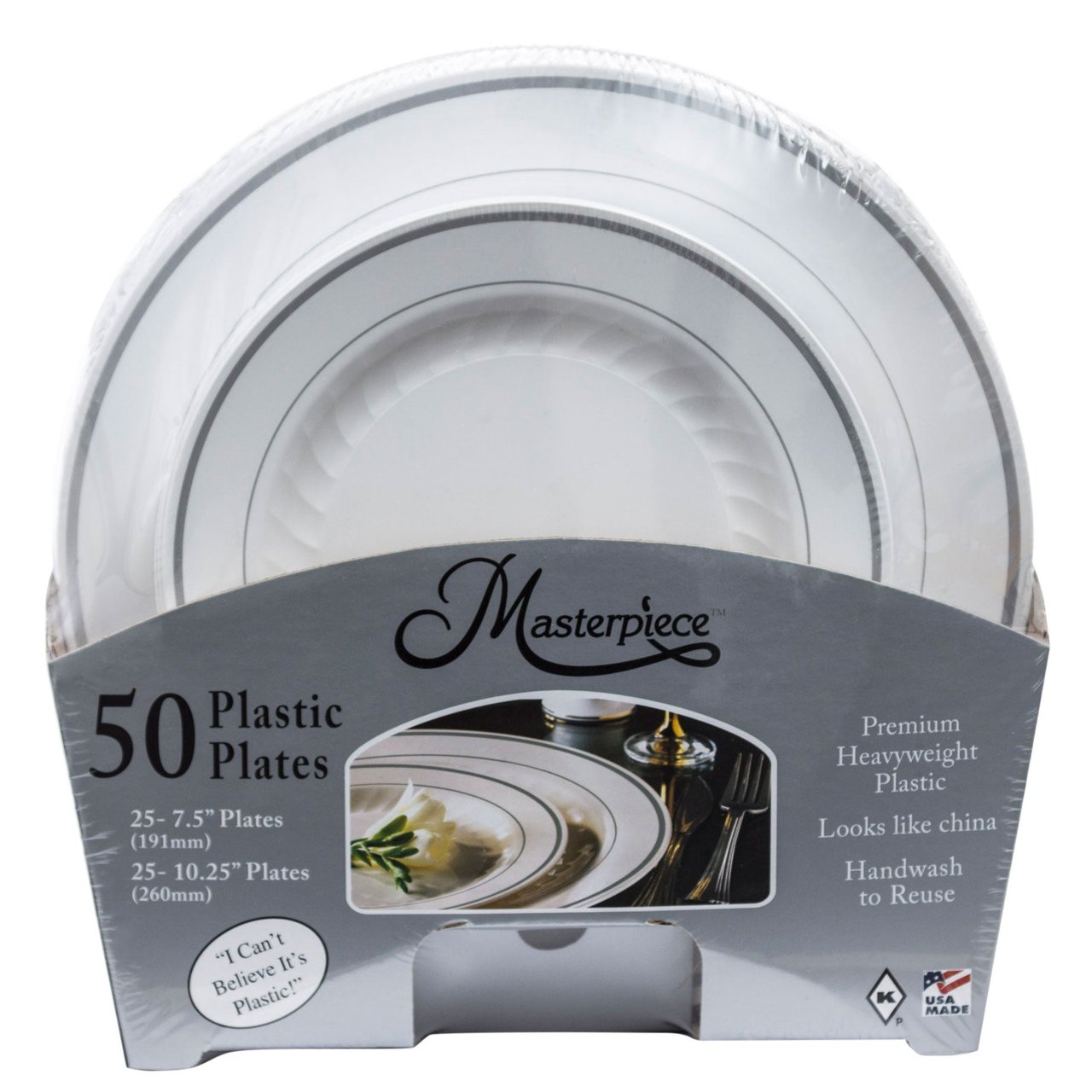 Masterpiece Premium Plates 50 CT – 25 ct 7.5" Salad Plates / 25 ct 10.25" Dinner Plates - Image 1