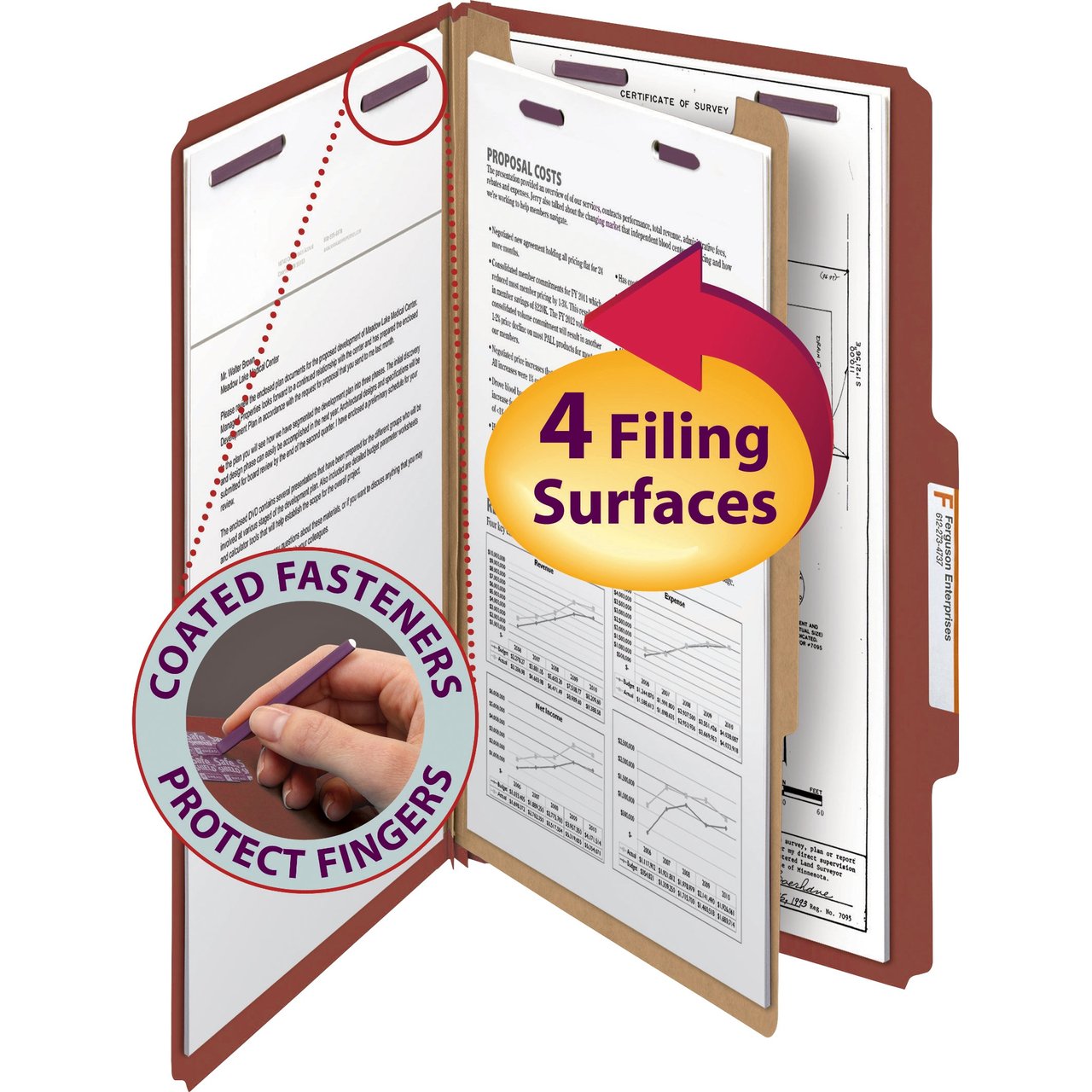 Smead #18775 4-Section Classification Folder, Legal, Red, 2" Expansion, 10 CT - Image 1