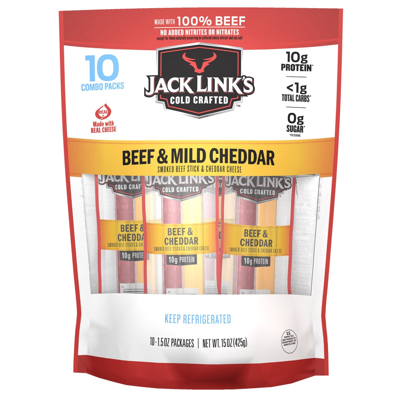 Jack Link's Beef & Cheddar Sticks 10/1.5 Ounce Packages - Image 1