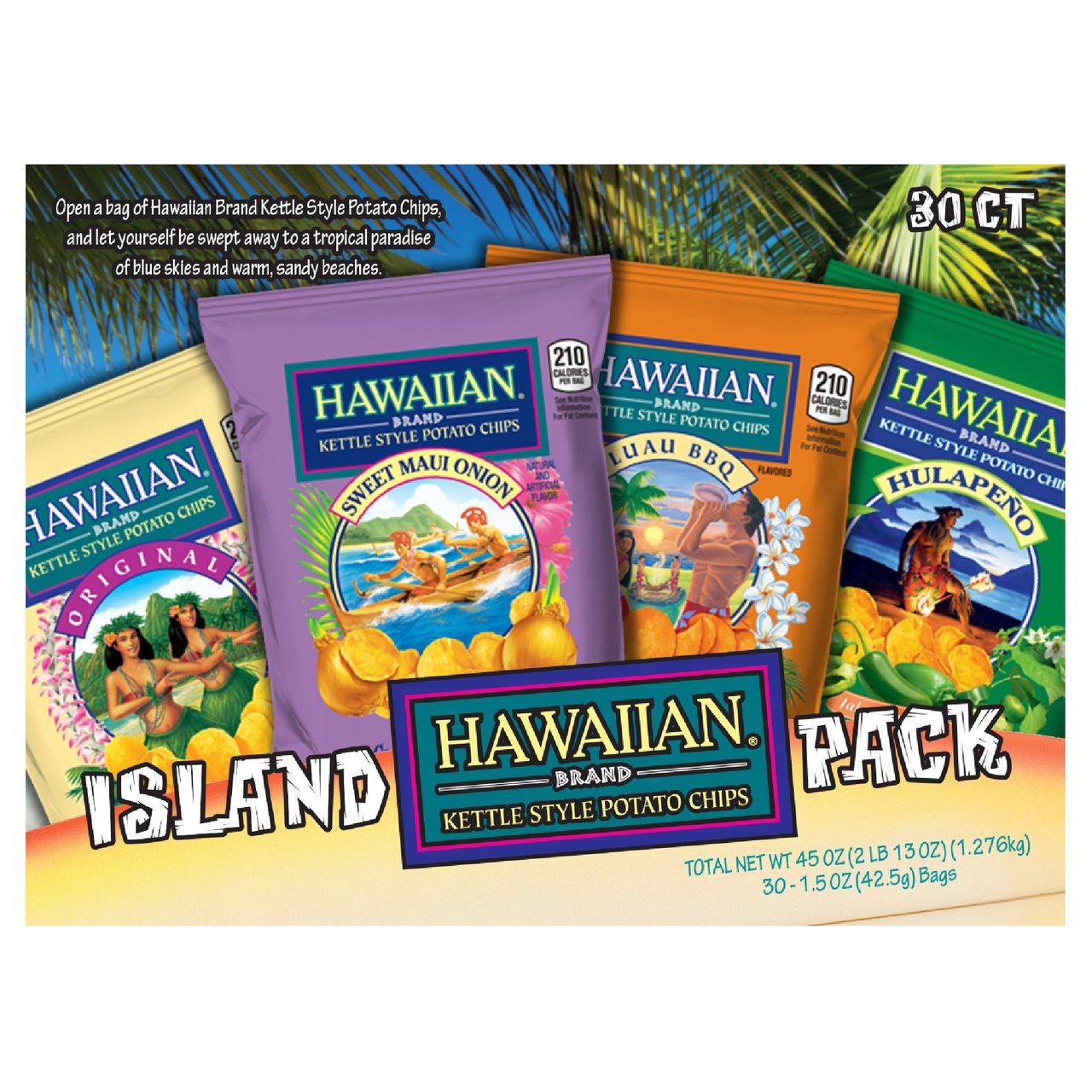 Hawaiian Kettle Style Island Variety Potato Chips, 30 Count/1.5 oz - Image 1