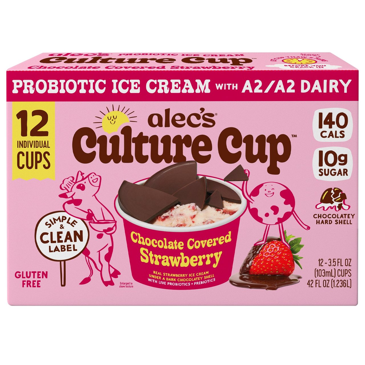 Alec's Culture Cups Chocolate Covered Strawberry Probiotic Ice Cream, 12 Count, 42 oz - Image 1