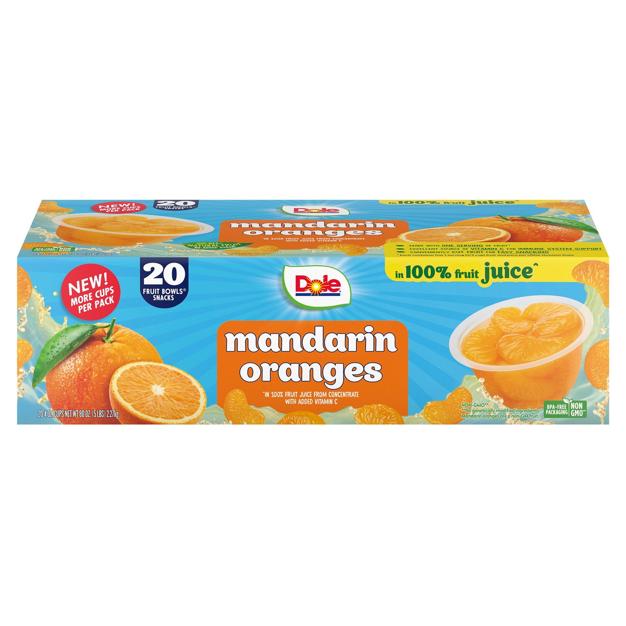 Dole Mandarin Fruit Bowls, 20 Count, 4 oz Cups - Image 1