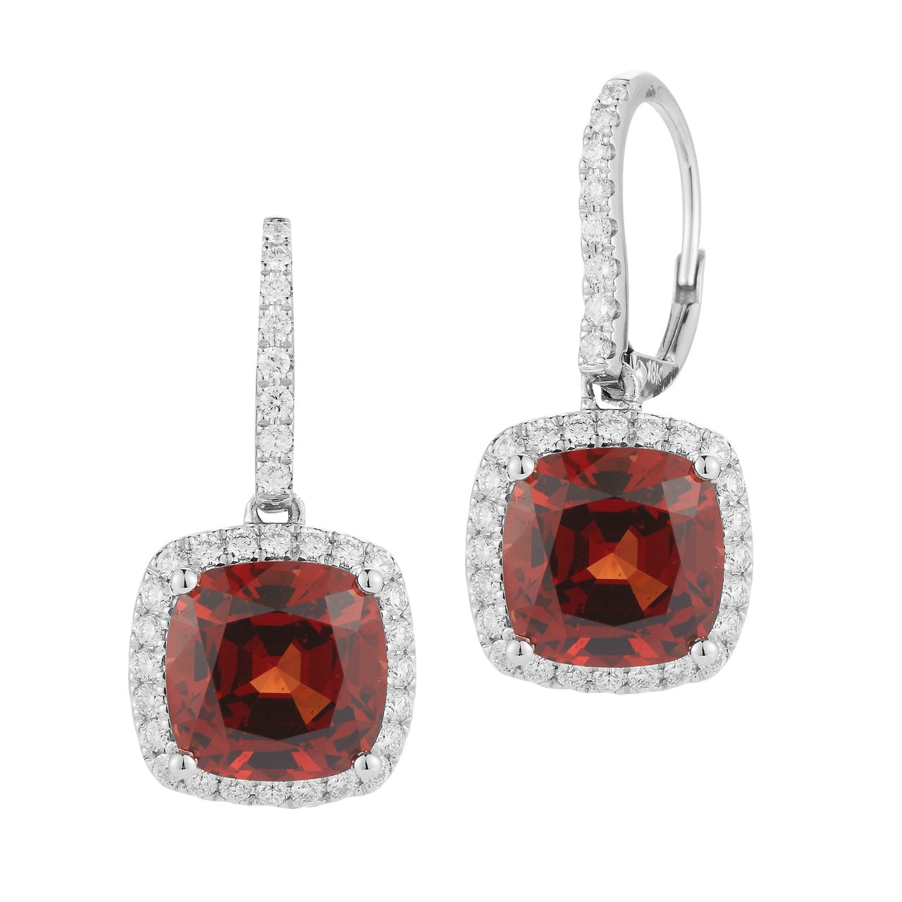 9.58 CTW Cushion Cut Spessartite & .70 CTW Diamond 18KT White Gold Earrings - Image 1