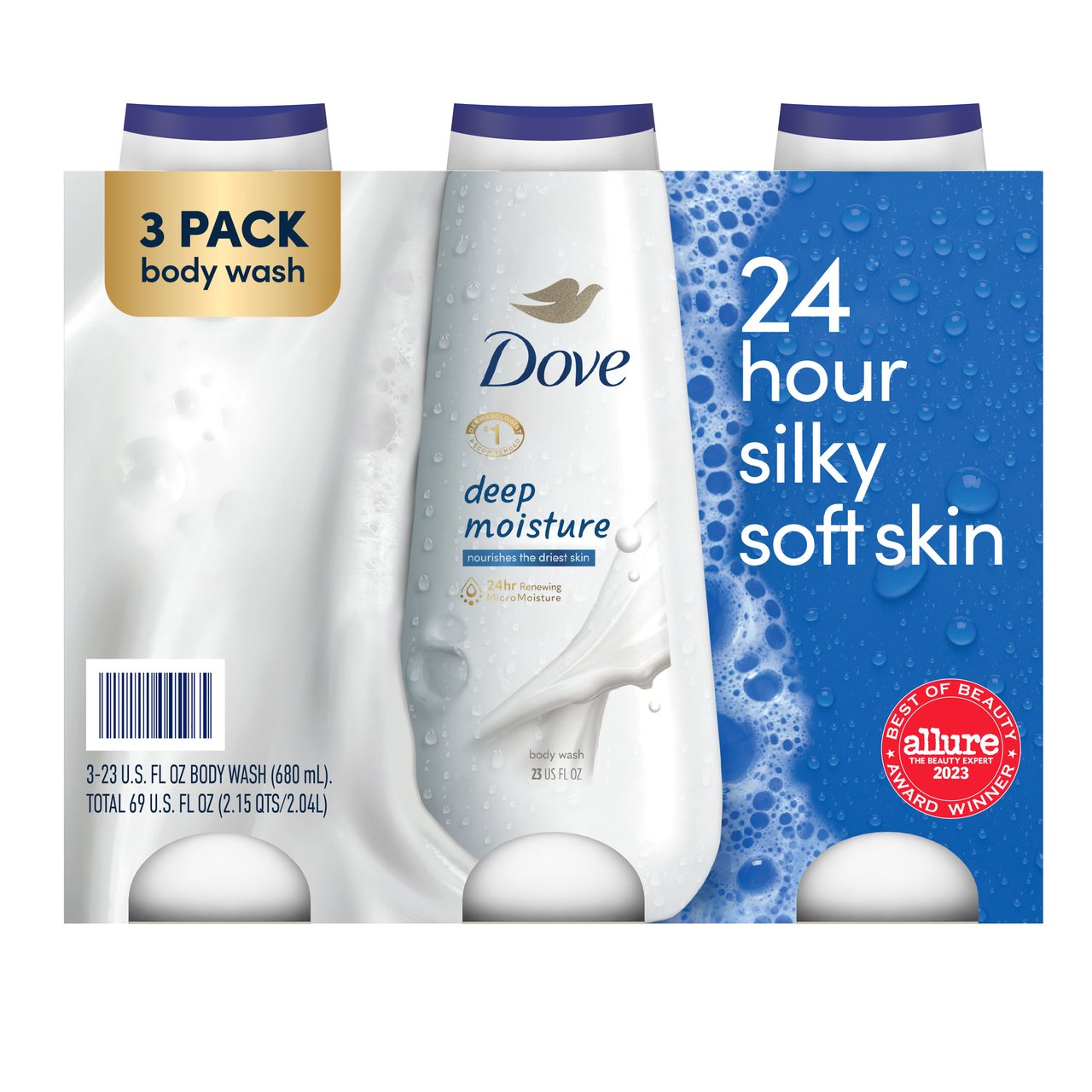 Dove Deep Moisture Body Wash 23 oz, 3-Pack - Image 1