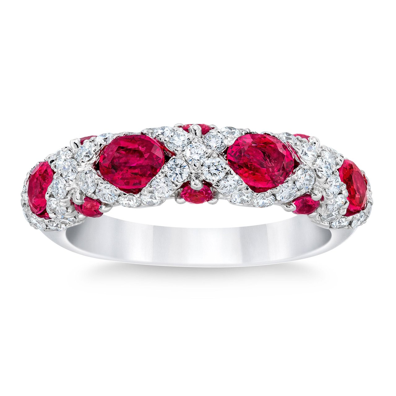 4.5mm x 3.5mm Oval Ruby Platinum Ring with 0.65ctw VS2 I Color Diamond Accents, Size 5 - Image 1