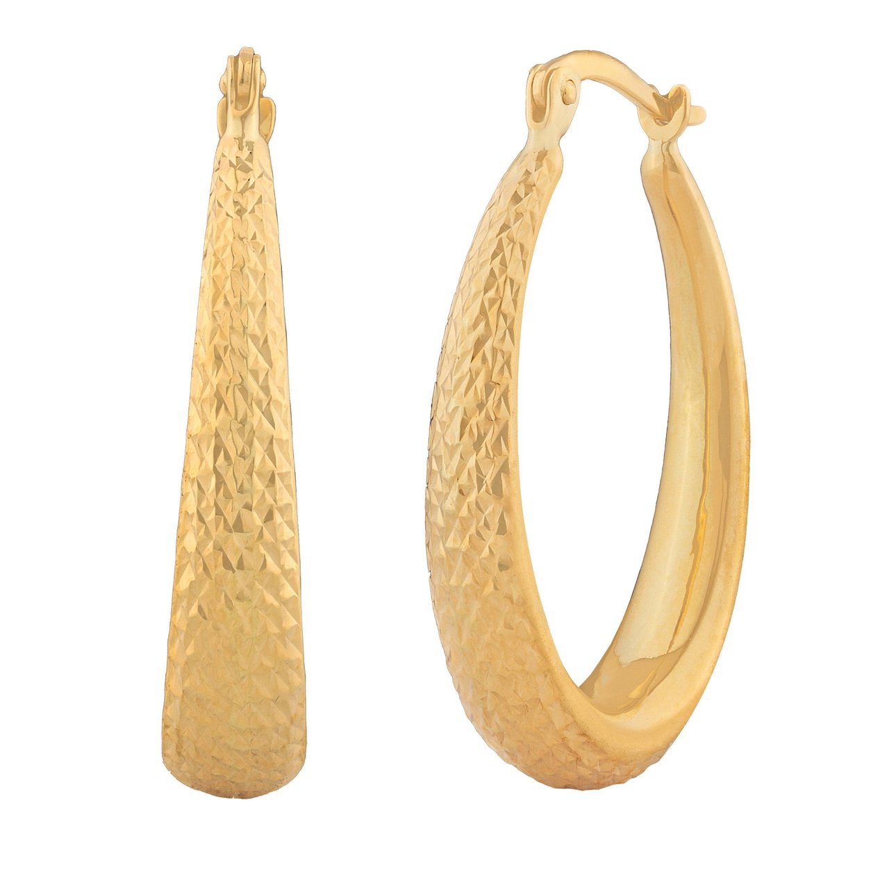 14kt Yellow Gold Diamond Cut Oval Hoop Earrings - Image 1