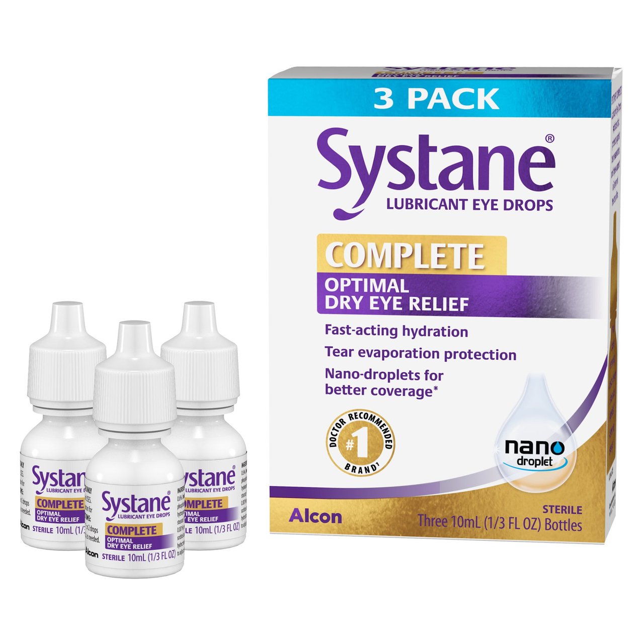 Alcon Systane Complete Lubricant Eye Drops, 3 x 10 mL - Image 1