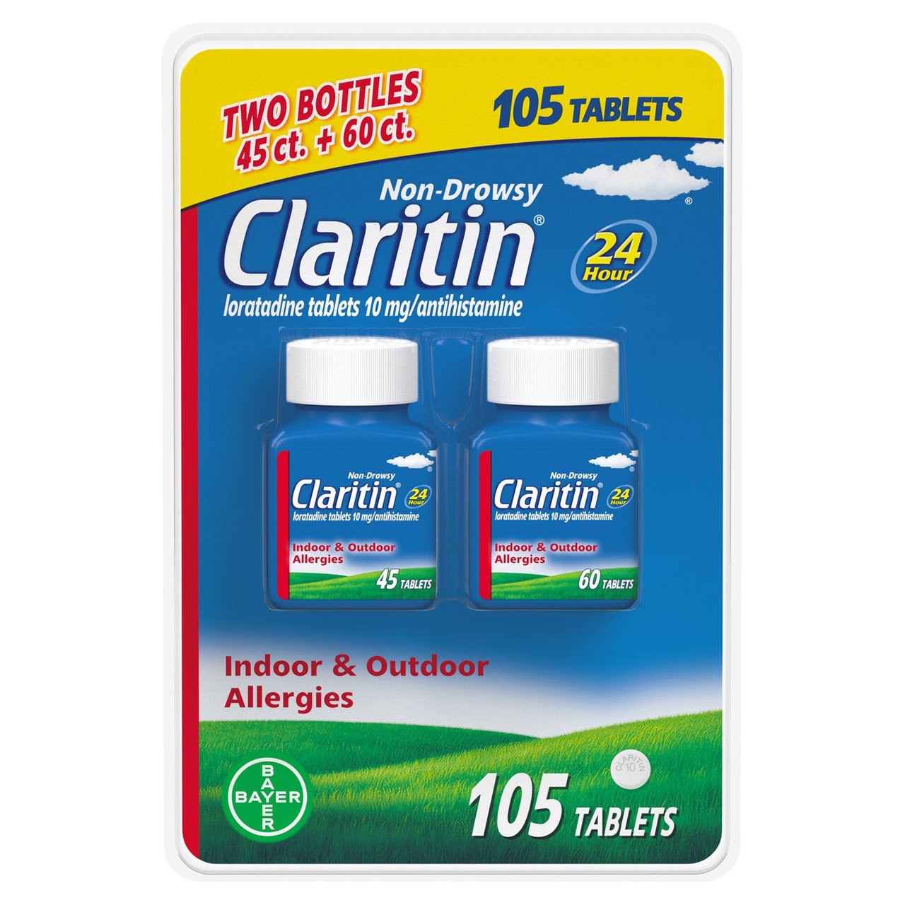 Claritin 10mg Non-Drowsy 24-Hour Allergy Tablets, 105 Count (45 + 60) - Image 1
