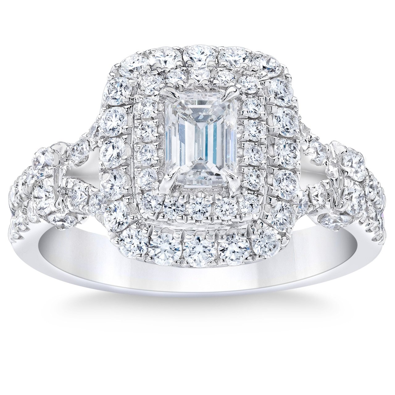 14kt White Gold VS2 I 1.39ctw Emerald & Round Diamond Ring - Image 1