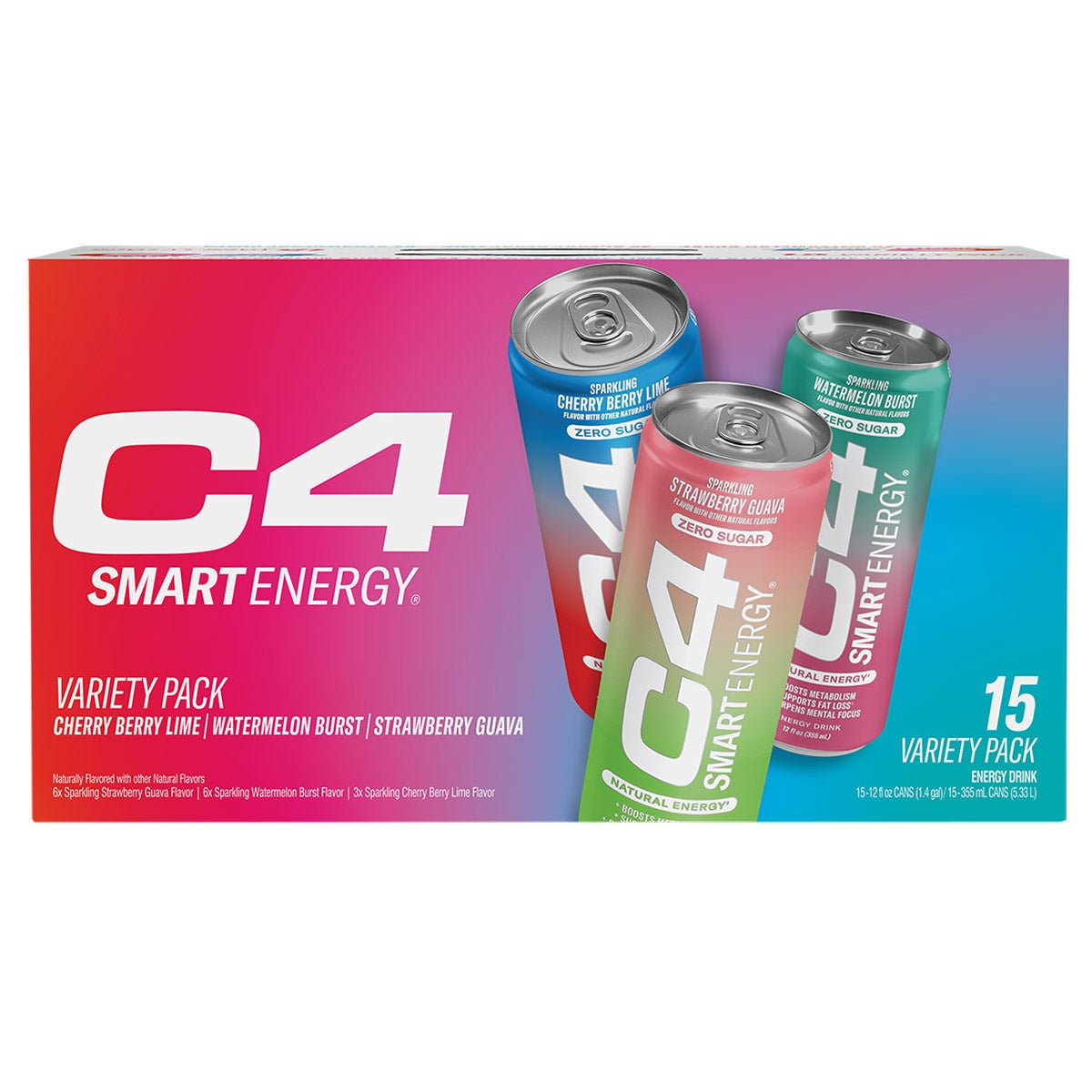 C4 Smart Energy Variety Pack, 15 Count, 12 oz Each - Image 1