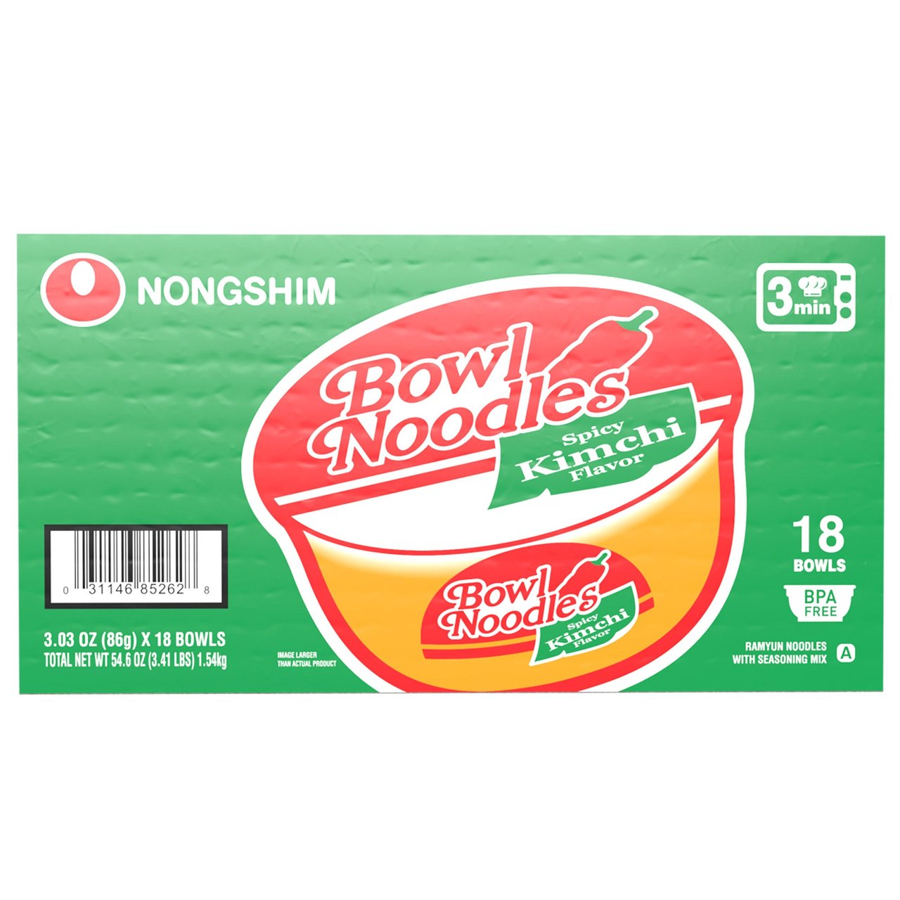 Nongshim Bowl Noodle Soup Spicy Kimchi Flavor 18/3.03 oz - Image 1