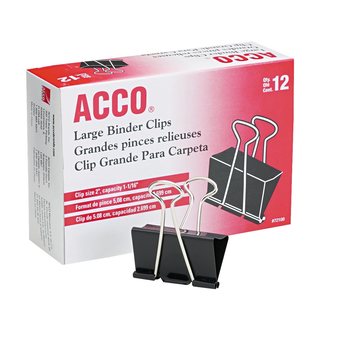 ACCO 2-Inch Large Binder Clips, Box of 12 - Image 1